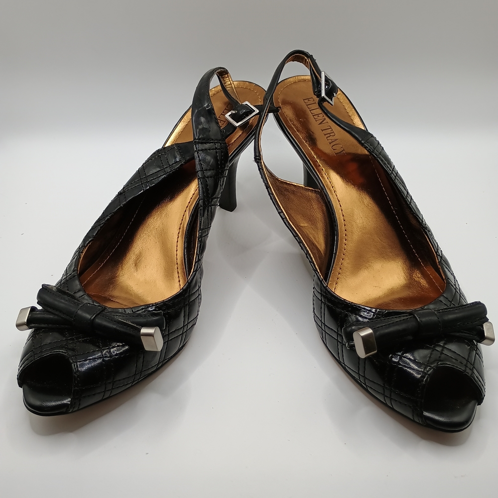Ellen Tracy Black Quilted Peep-Toe Heels